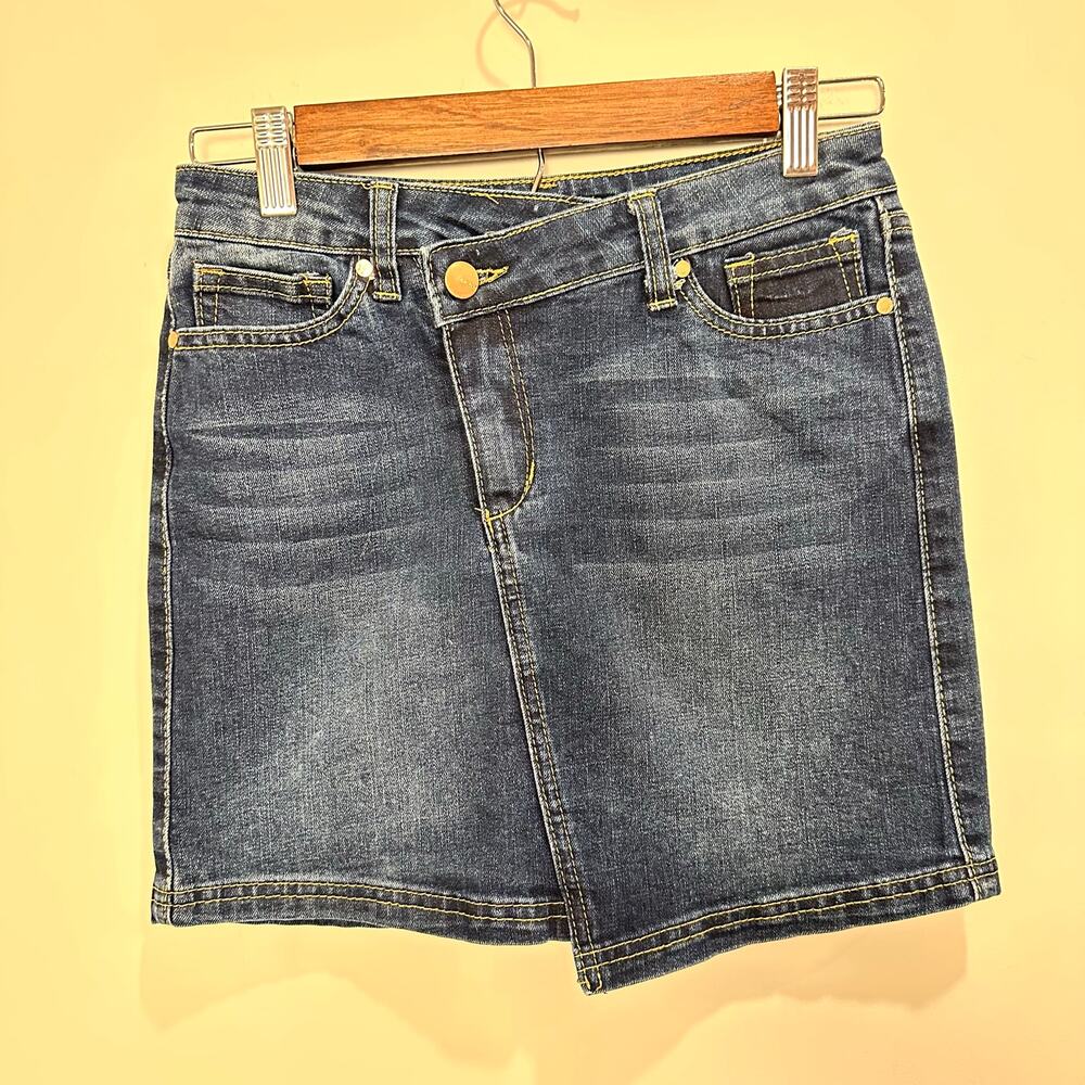 Joe's Jeans Denim Mini Skirt Size 12 Blue Asymmetric Crossover Waist Casual